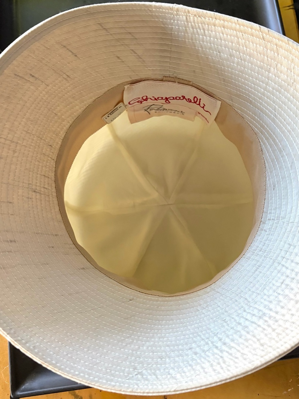 Schiaparelli Vintage 50/60s Wide-Brim Ribbed Sun Hat, ribbon Tail, 23”/58cm EUC🦄 - Picture 11 of 15